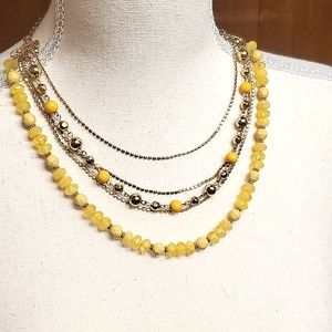 NY Collection Multi Layered Golden Yellow Beaded Necklace Gold Tone Chain